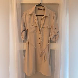 Shirt dress that hits just above the knee.